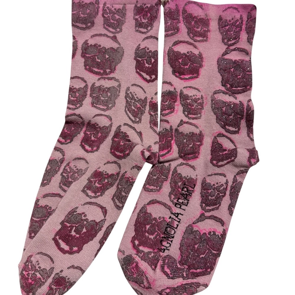 Magnolia Pearl SOLD OUT Pink Glitter Skull Crew Socks 302 NWT